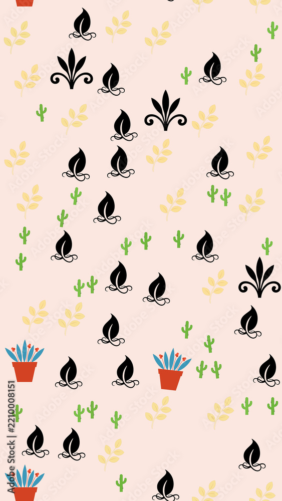 Obraz premium Stylized desert plants and leaves pattern