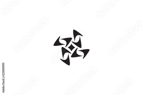 Abstract Interlocking Boomerang Cross Logo Vector Monochromatic Pinwheel Star Icon Graphic Design