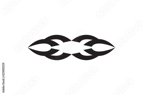 Abstract Tribal Infinity Chain Logo; Modern Black and White Horizontal Eye Mask Shape Vector Icon