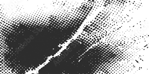 Halftone dot black and silver grunge background texture. Features crack and fracture style. Vector illustration for print and web design.