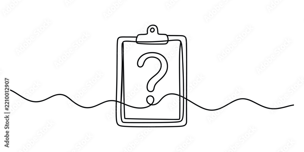Obraz premium Continuous line drawing of a clipboard with question mark