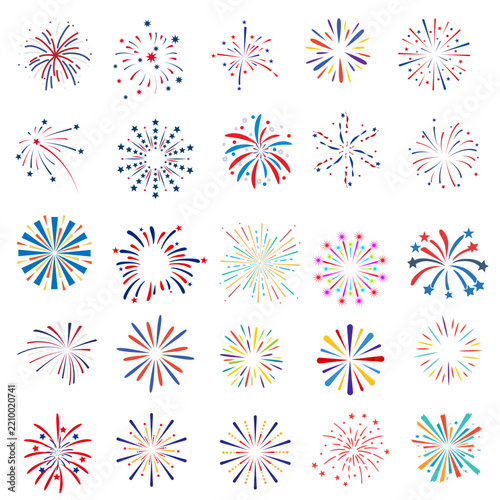 Festive Firework Burst and Sparkle Collection – Colorful Vector Elements