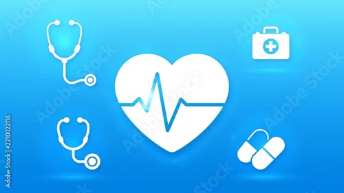 Heartbeat EKG medical icons health care.
