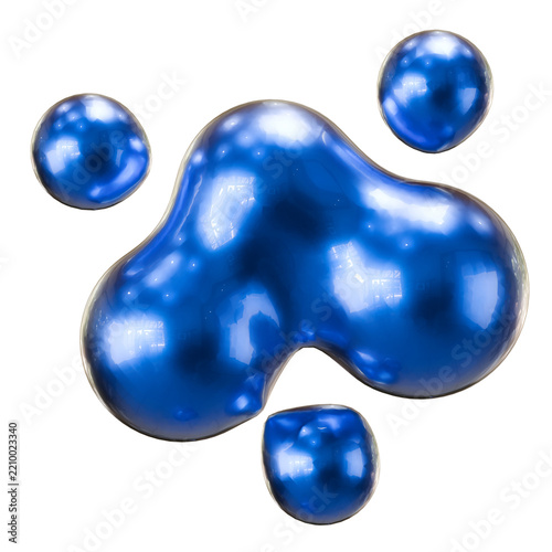 3D Abstract Blue Metallic Glossy Liquid Blob Design Element