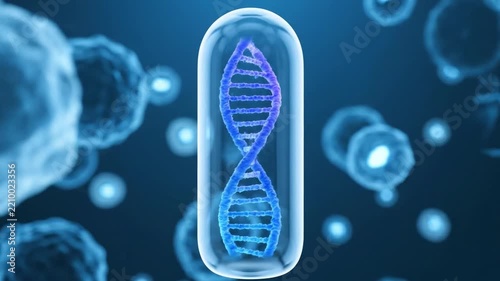 DNA Helix Inside Capsule with Scientific Microscopic View.