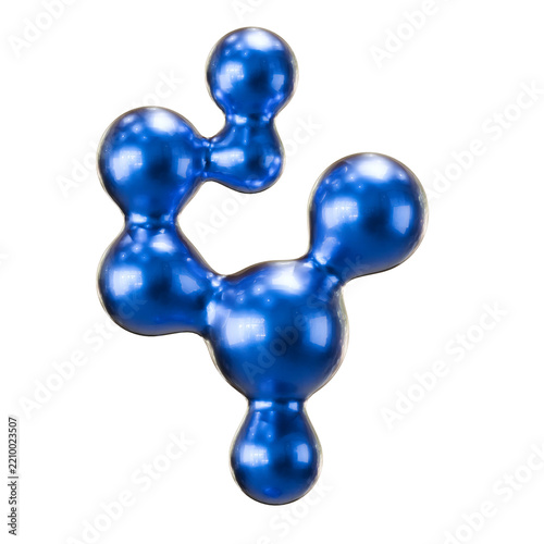 3D Glossy Blue Abstract Metallic Blob and Molecular Shape