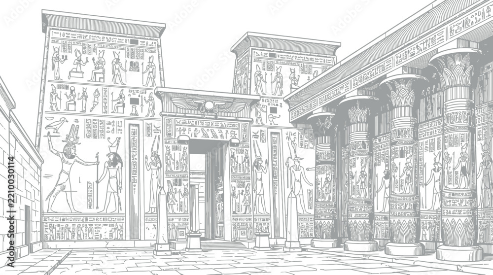 Obraz premium Ancient Egyptian Temple Courtyard Illustration