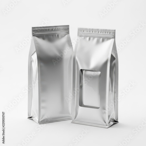 Two empty clear plastic stand up pouches