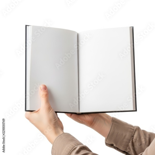 Hand holding up open book with thumb gesture
