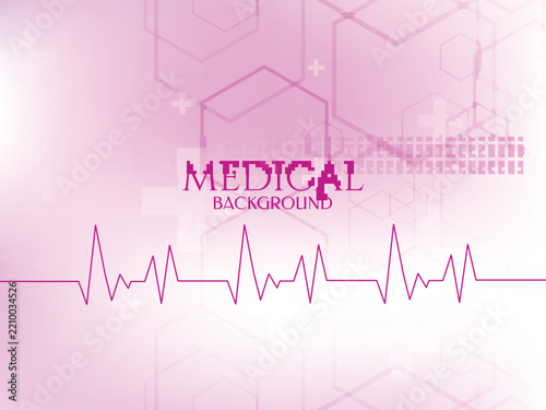 Pink medical background with hexagon pattern and heartbeat pulse line design