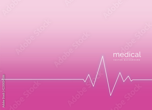 Pink heartbeat pulse line background with medical text, healthcare and cardiology concept