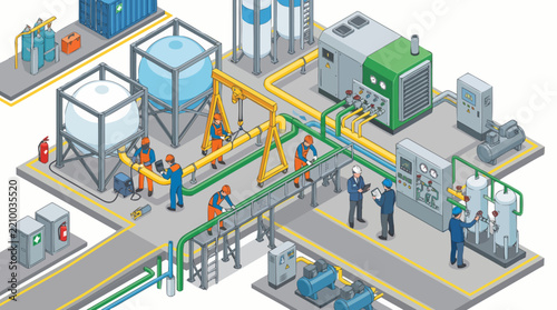 Modern Factory Workers Assembling HighTech Equipment.