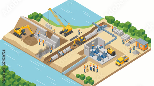 Construction Site Near Waterfront Industrial Facility.