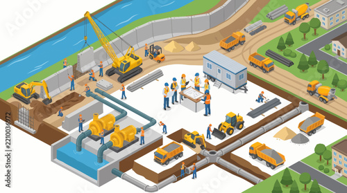 ConstructionTeamWorkingOnIndustrialSiteWithMachinery.