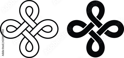 Fotografie Two versions of an intricate celtic knot symbol, one with a thin outline and one