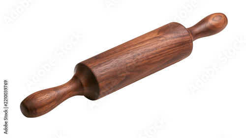 Obraz na plátně Polished dark brown wooden rolling pin for baking and pastry preparation