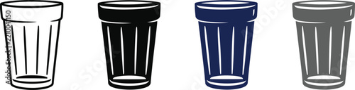 Drinking water glass icon set in outline and silhouette style, classic tea and beverage glassware vector illustration isolated on white background
