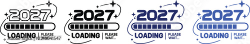 New year 2027 loading icon set with progress bar, happy new year countdown vector illustration isolated on white background