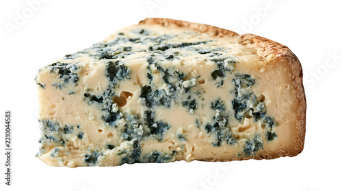 Obraz na plátně Creamy wedge of blue cheese with distinct blue mold veins and textured rind