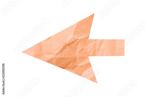 arrow made from old paper cut on white background isolated