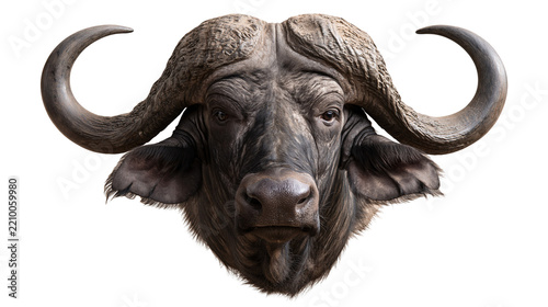 Fotografie Close up portrait of an African buffalo head with large curved horns
