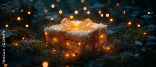 Illuminated Gift in Enchanting Forest Night