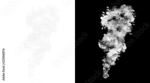 Realistic white smoke plume on black and white backgrounds, atmospheric steam cloud design element for VFX, isolated smoke trail for compositing