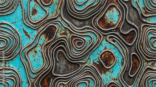 Rusty weathered metal surface with swirling organic patterns