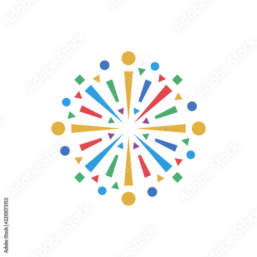 Colorful abstract firework explosion graphic with vibrant geometric shapes AQ
