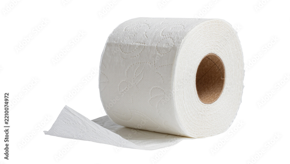 Fototapeta premium White textured toilet paper roll with cardboard core, isolated on transparent background