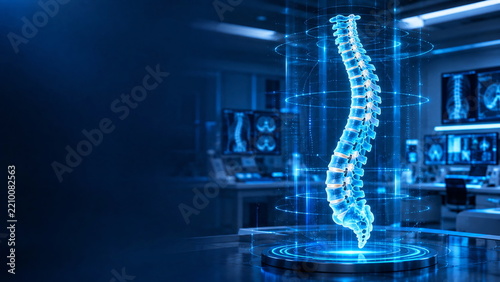 Futuristic Holographic Human Spine Scan in Advanced Digital Medical Laboratory