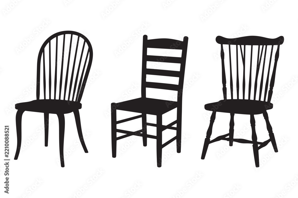 Obraz premium Set of vintage wooden chair silhouettes isolated on white background