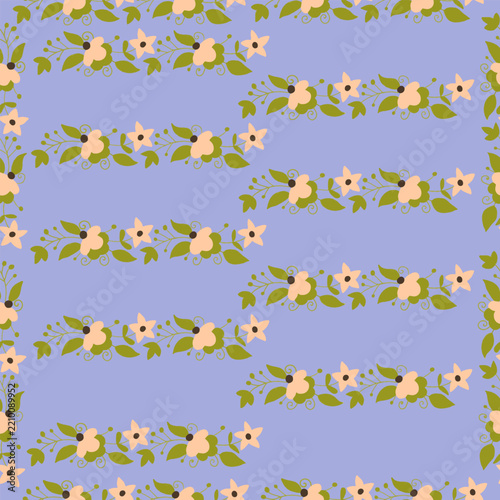 Seamless Pattern with Soft Peach Flower Swirl Borders on Light Blue Background