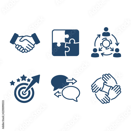 Business partnership and teamwork icons handshake puzzle