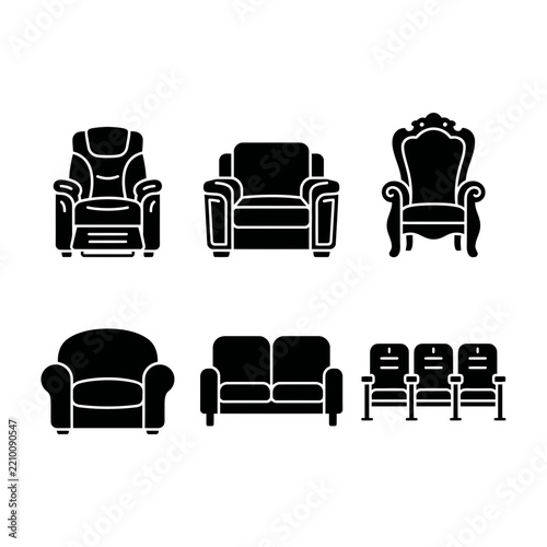 Black silhouettes of various armchairs and sofas