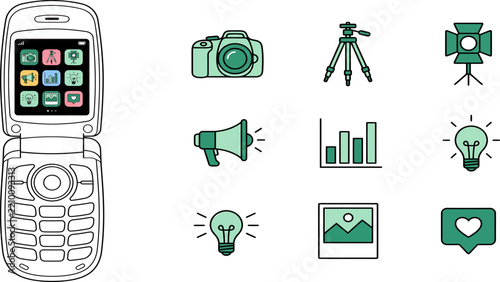 Flat Style Icons Mobile Media Creativity Concept