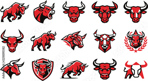 Bull Head and Body Logos Set