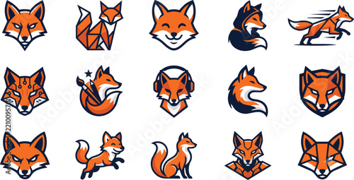3D Cartoon Gradient Fox Icons Set