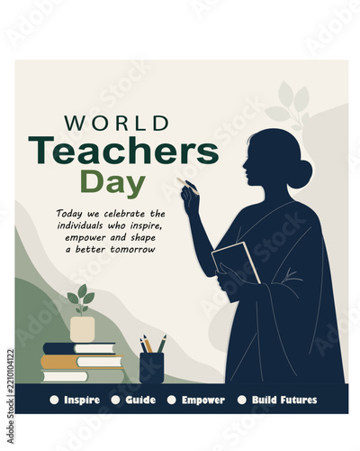 World Teachers’ Day Poster with Teacher and Student, Education and Learning Concept
