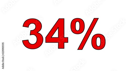 Red 34 percent discount sign isolated on a white background.