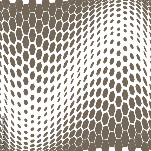 Abstract Seamless brown colour geometric poligon honeycomb halftone thik to thin geometry arc wave pattern design ,vector background..