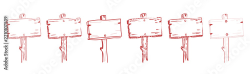 Set of hand drawn wooden signboards isolated.