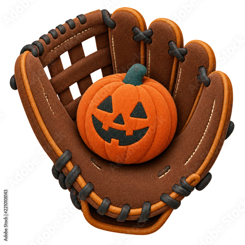 Vintage baseball glove catching a soft pumpkin-shaped ball