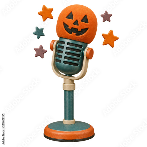 Retro microphone on a stand with a pumpkin foam windscreen and flo...