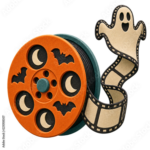 Retro film reel with holes shaped like moons and bats