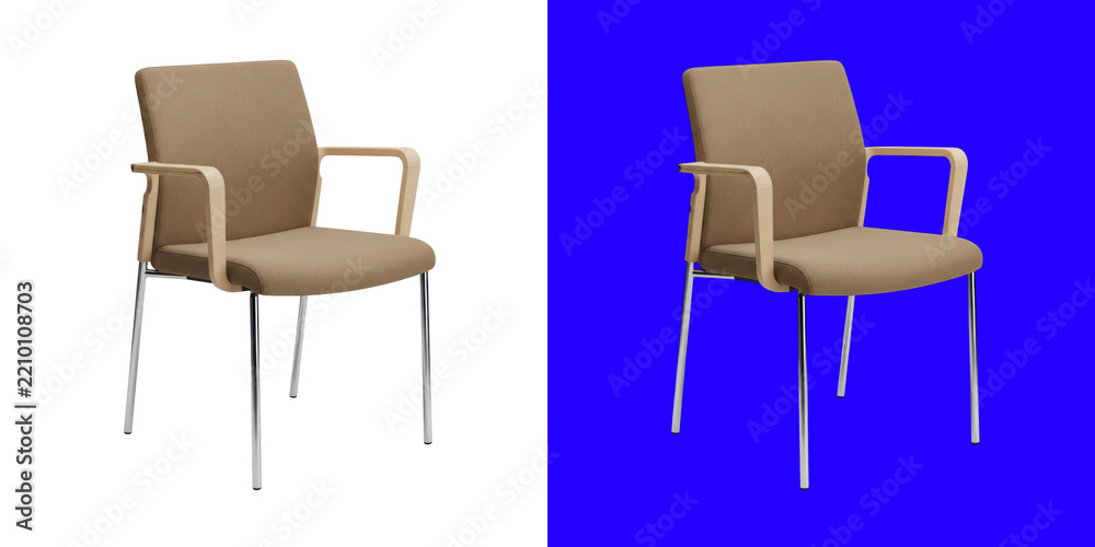 Fototapeta premium Modern ergonomic office chair with beige fabric seat and wooden armrests design transparent png