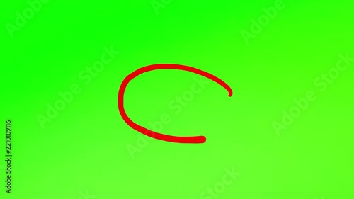 Hand-drawn red circle mark animation looping on a bright green screen chroma key background.