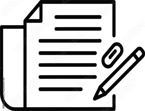 Document with pen and paperclip flat icon on white background representing paperwork contracts and official reports for business concepts