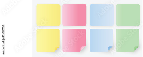 Multicolor Blank Sticky Notes Set with Realistic Paper Texture and Folded Corners