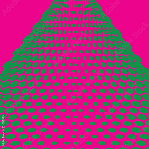 Abstract Seamless green and pink colour geometric poligon honeycomb halftone thik to thin twiest pattern design ,vector background